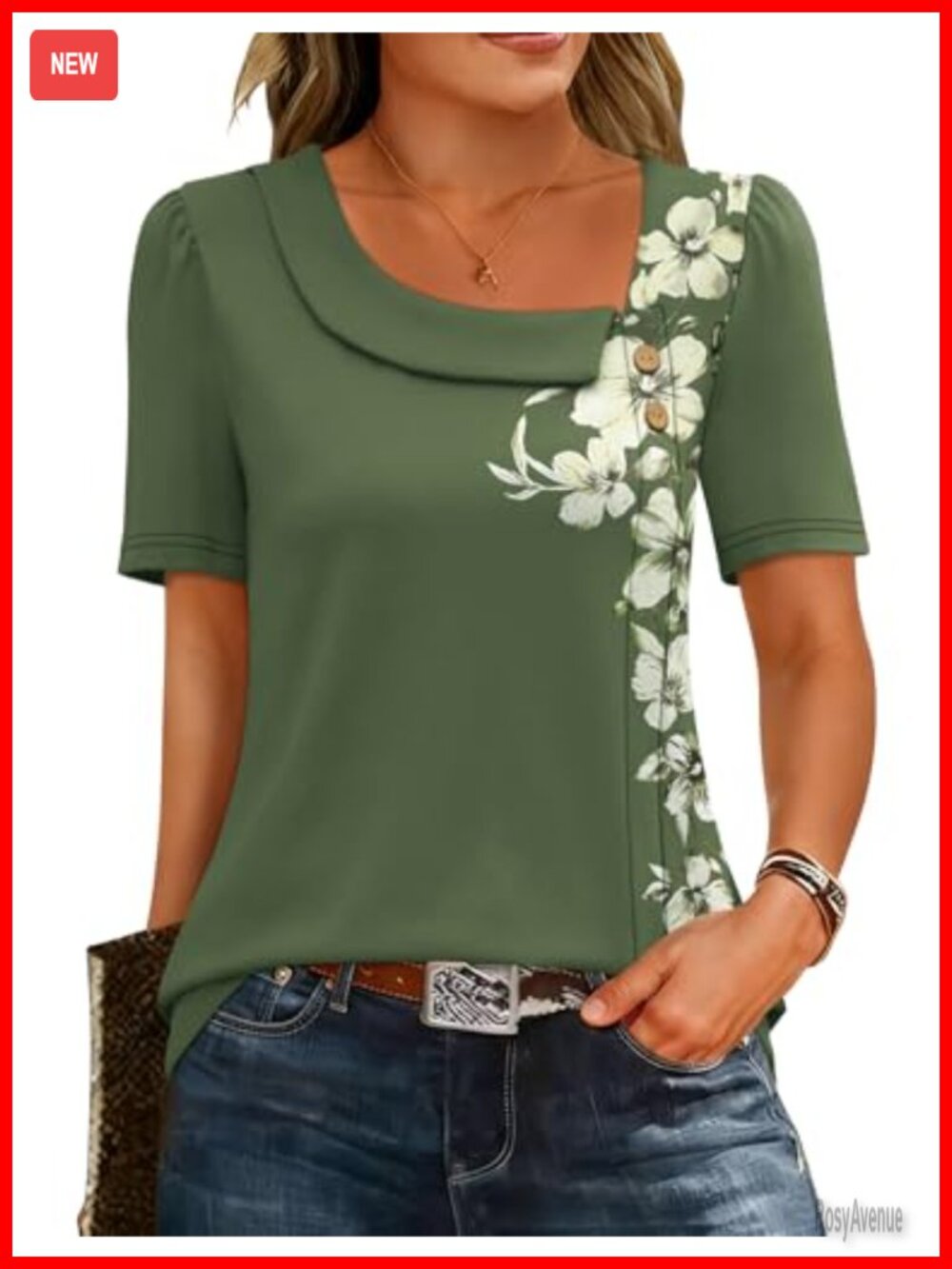 Women's Short Sleeve Square Neck Button Blouse Dressy Casual Loose Fit
